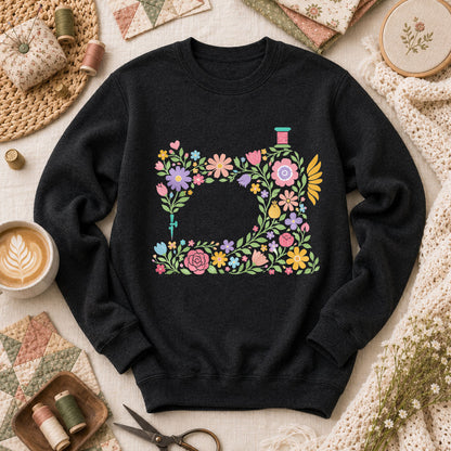 Pastel Sewing Machine Wildflowers - Black