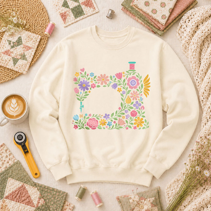 Pastel Sewing Machine Wildflowers - Natural