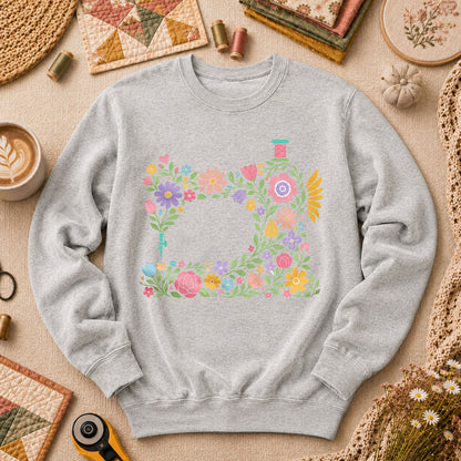 Pastel Sewing Machine Wildflowers - Sport Grey