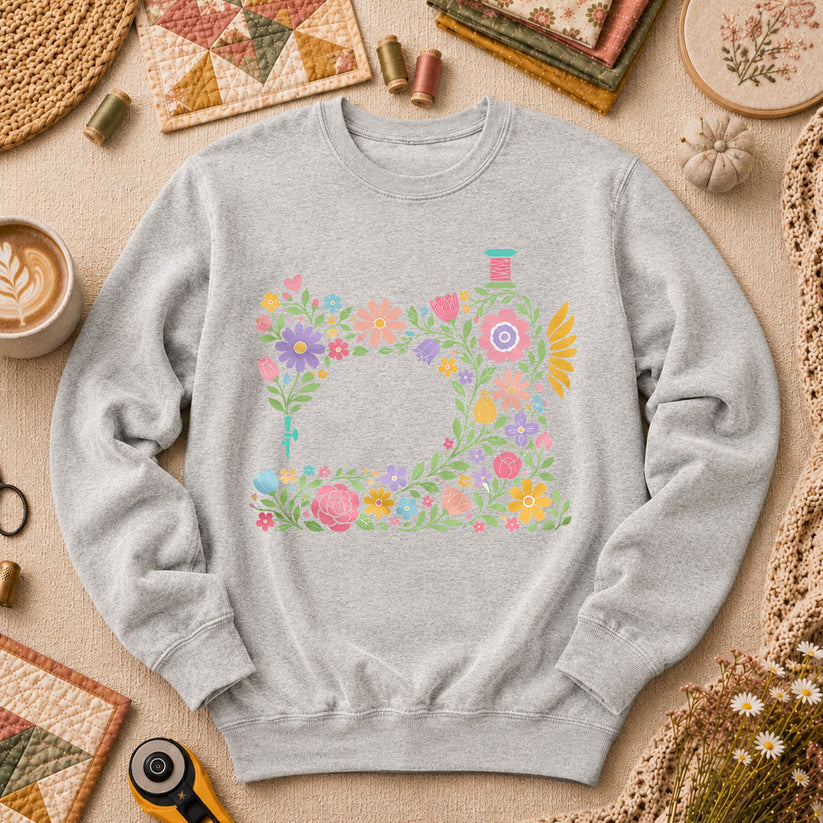 Pastel Sewing Machine Wildflowers - Sport Grey