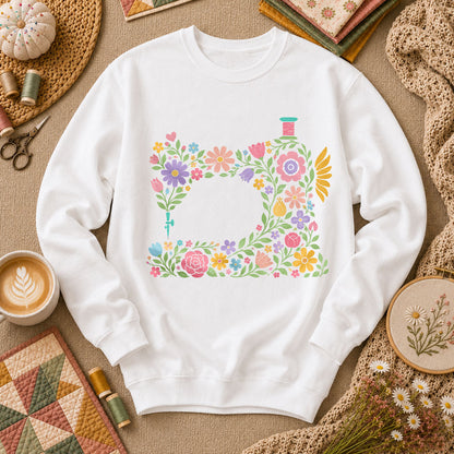 Pastel Sewing Machine Wildflowers - White