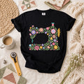 Pastel Sewing Machine Wildflowers T-Shirt | Pastel Floral Sewing Machine Outline Quilter Tee