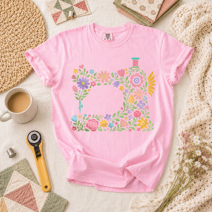 Pastel Sewing Machine Wildflowers T-Shirt - Blossom