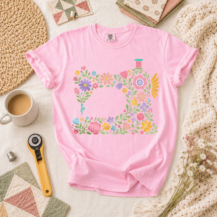 Pastel Sewing Machine Wildflowers T-Shirt - Blossom