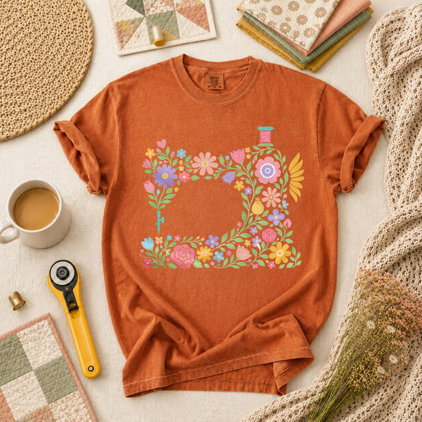 Pastel Sewing Machine Wildflowers T-Shirt - Yam