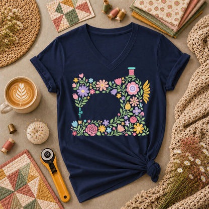 Pastel Sewing Machine Wildflowers - Navy