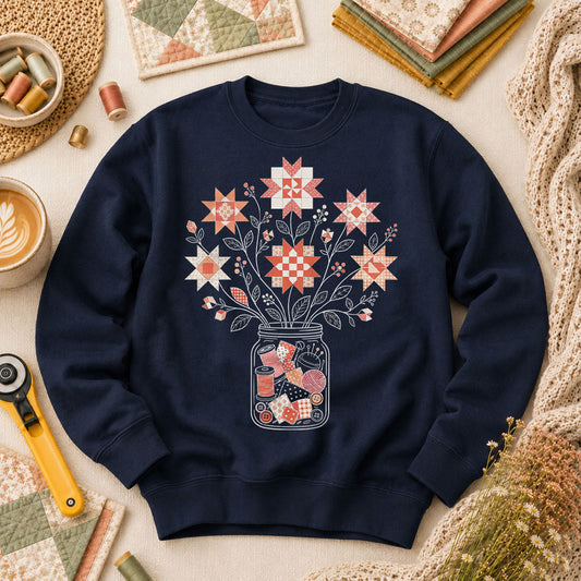 Autumn Sewing Bouquet Mason Jar - Navy