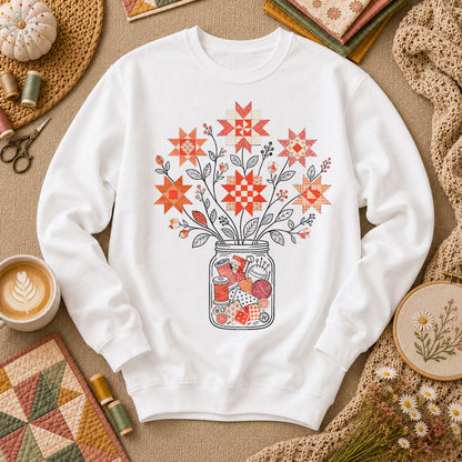 Autumn Sewing Bouquet Mason Jar - White