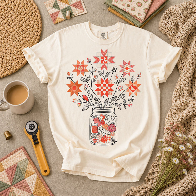 Autumn Sewing Bouquet Mason Jar T-Shirt - Ivory