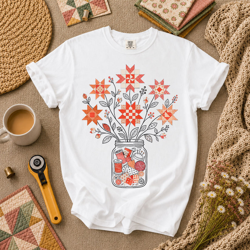 Autumn Sewing Bouquet Mason Jar T-Shirt - White