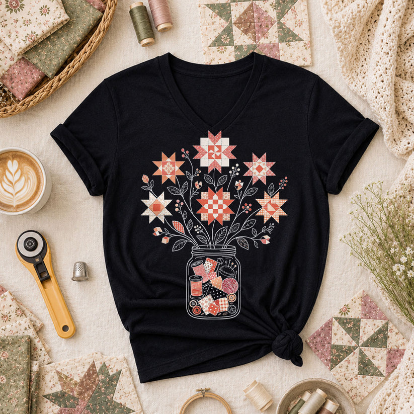 Autumn Sewing Bouquet Mason Jar - Black