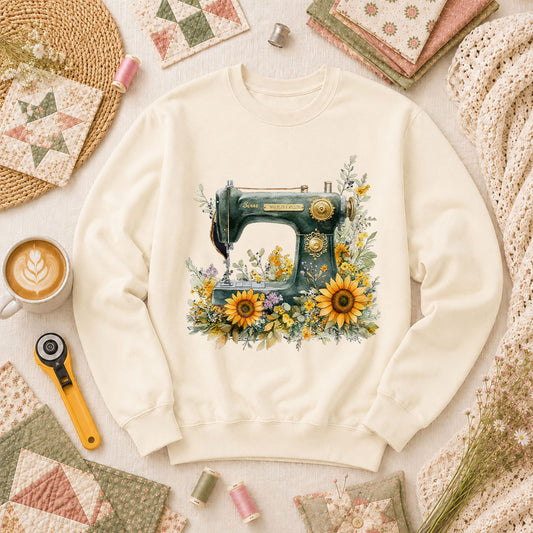 Vintage Sewing Machine Sunflowers - Natural