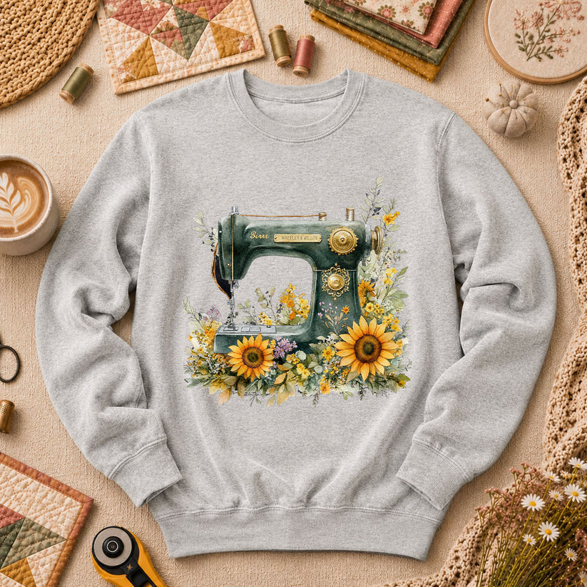 Vintage Sewing Machine Sunflowers - Sport Grey