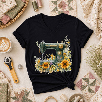 Vintage Sewing Machine Sunflowers - Black