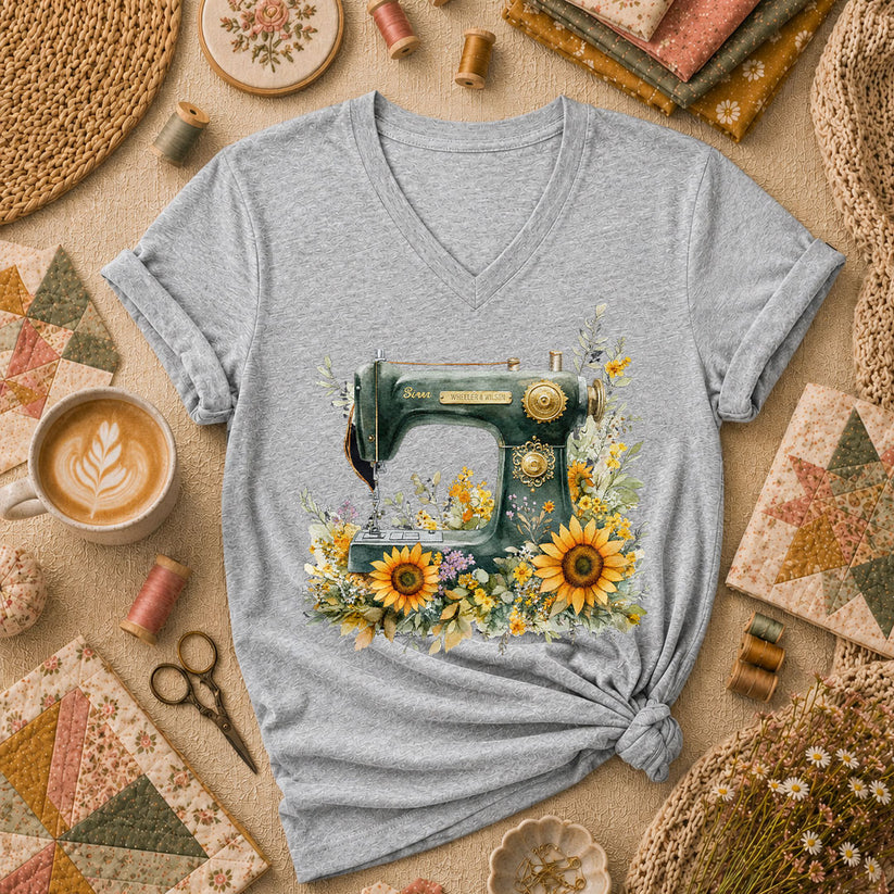 Vintage Sewing Machine Sunflowers - Sport Grey