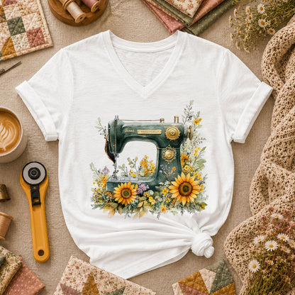 Vintage Sewing Machine Sunflowers - White