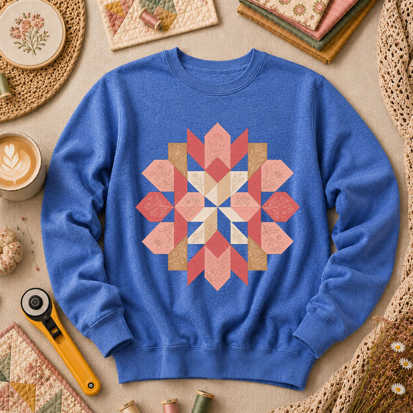 Rose Compass Quilt Block - Heather True Royal