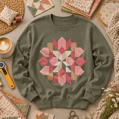Rose Compass Quilt Block - Military Green
