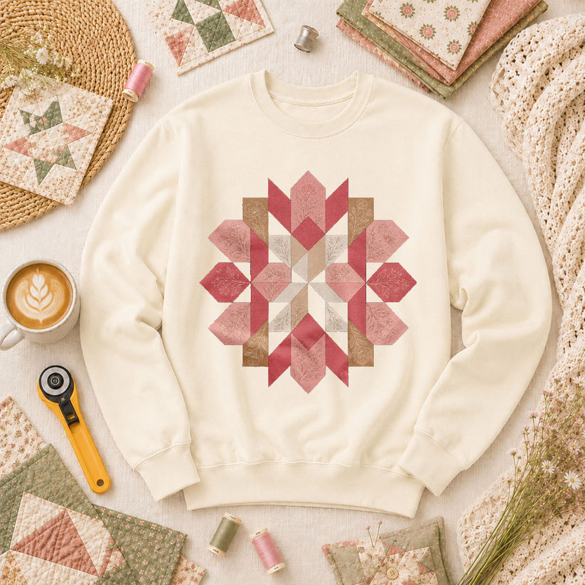 Rose Compass Quilt Block - Natural
