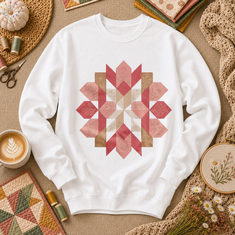 Rose Compass Quilt Block - White