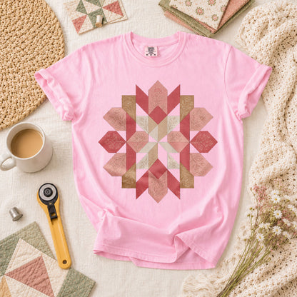 Rose Compass Quilt Block T-Shirt - Blossom