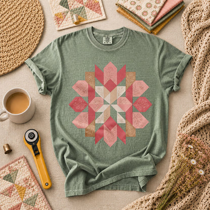 Rose Compass Quilt Block T-Shirt - Forest