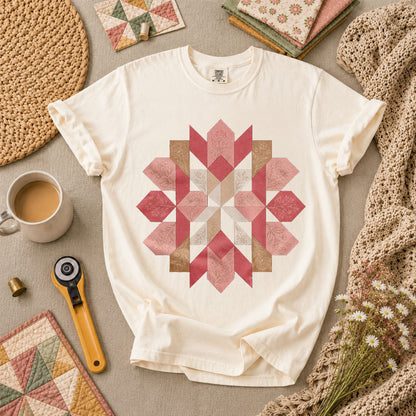 Rose Compass Quilt Block T-Shirt - Ivory