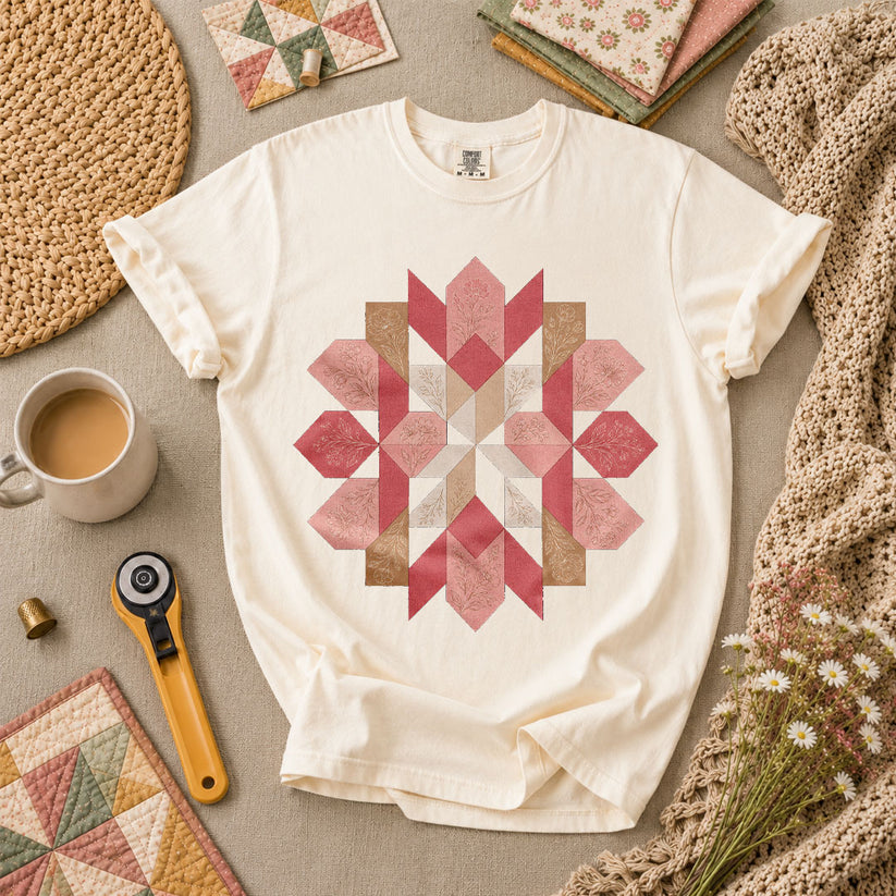 Rose Compass Quilt Block T-Shirt - Ivory