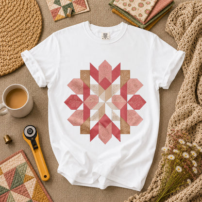 Rose Compass Quilt Block T-Shirt - White