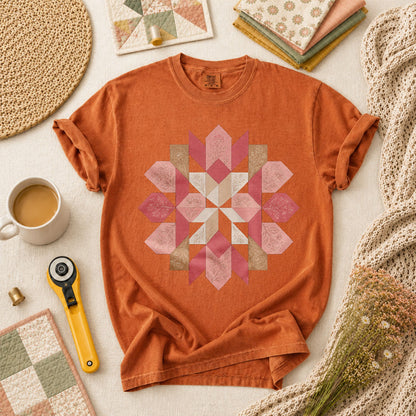 Rose Compass Quilt Block T-Shirt - Yam