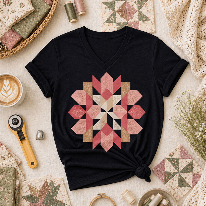 Rose Compass Quilt Block - Black
