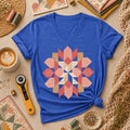 Rose Compass Quilt Block Women's V-Neck