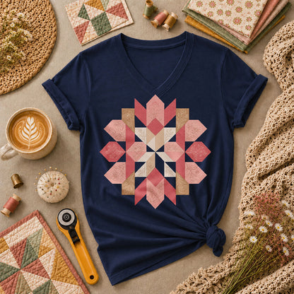 Rose Compass Quilt Block - Navy