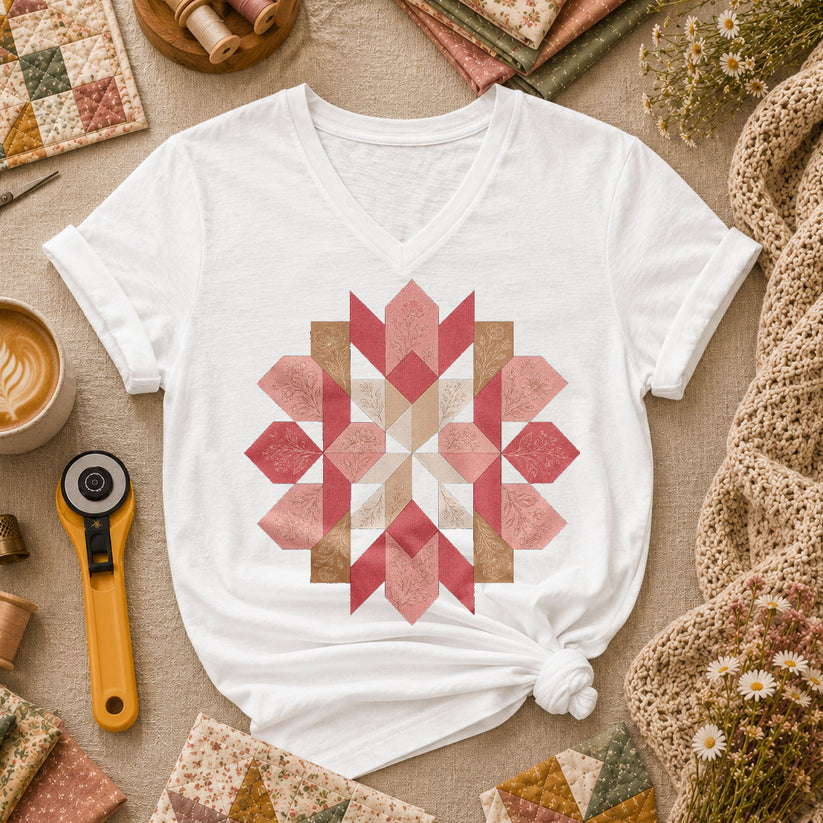 Rose Compass Quilt Block - White