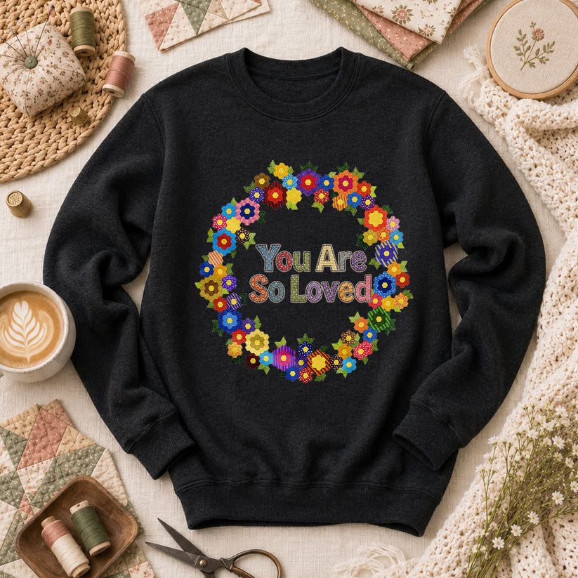You Are So Loved Floral Wreath - Black