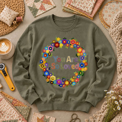 You Are So Loved Floral Wreath - Military Green
