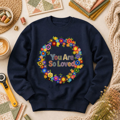 You Are So Loved Floral Wreath - Navy