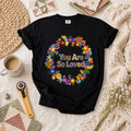You Are So Loved Floral Wreath T-Shirt | Patchwork Flower Wreath Inspirational Quote Quilter Tee