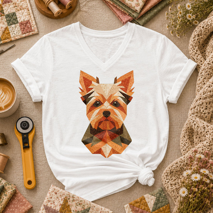 Geometric Yorkshire Terrier Patchwork - White