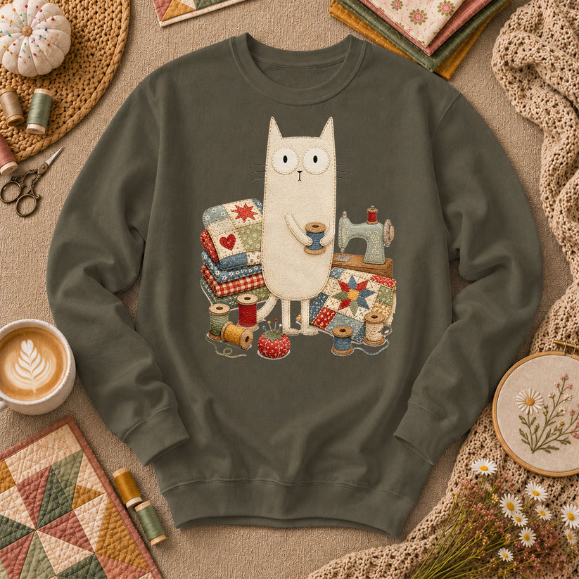 Curious Black Cat Sewing Setup - Military Green