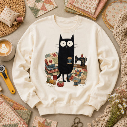Curious Black Cat Sewing Setup - Natural