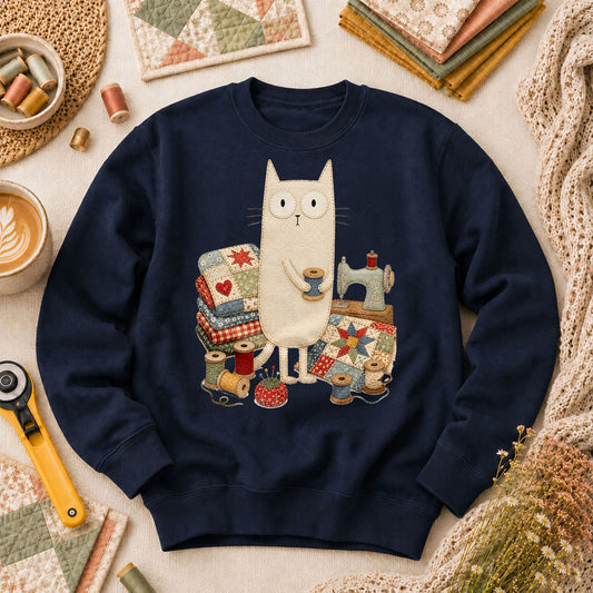 Curious Black Cat Sewing Setup - Navy