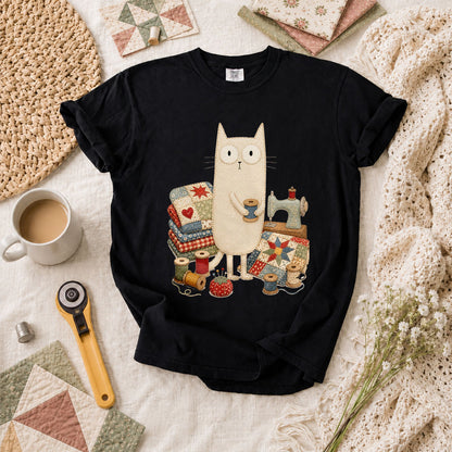 Curious Black Cat Sewing Setup - Black