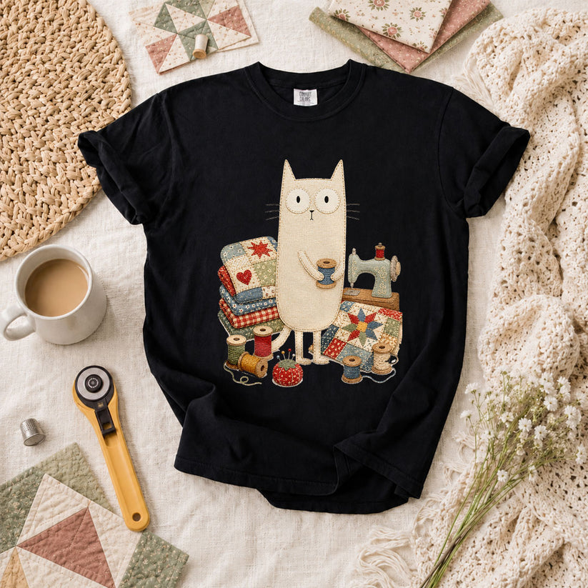 Curious Black Cat Sewing Setup - Black