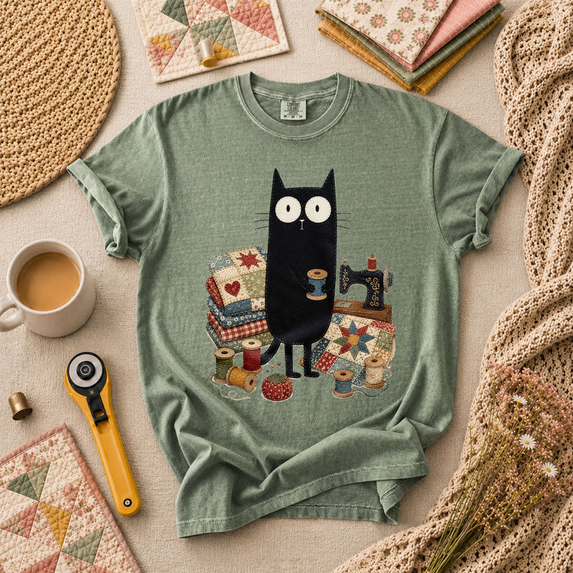 Curious Black Cat Sewing Setup - Forest