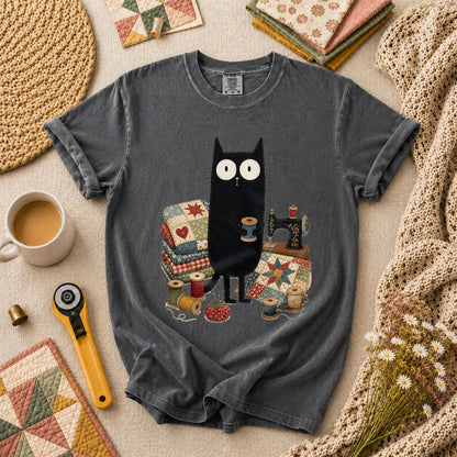 Curious Black Cat Sewing Setup - Grey