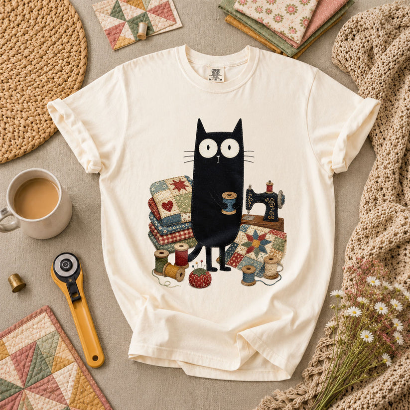 Curious Black Cat Sewing Setup - Ivory