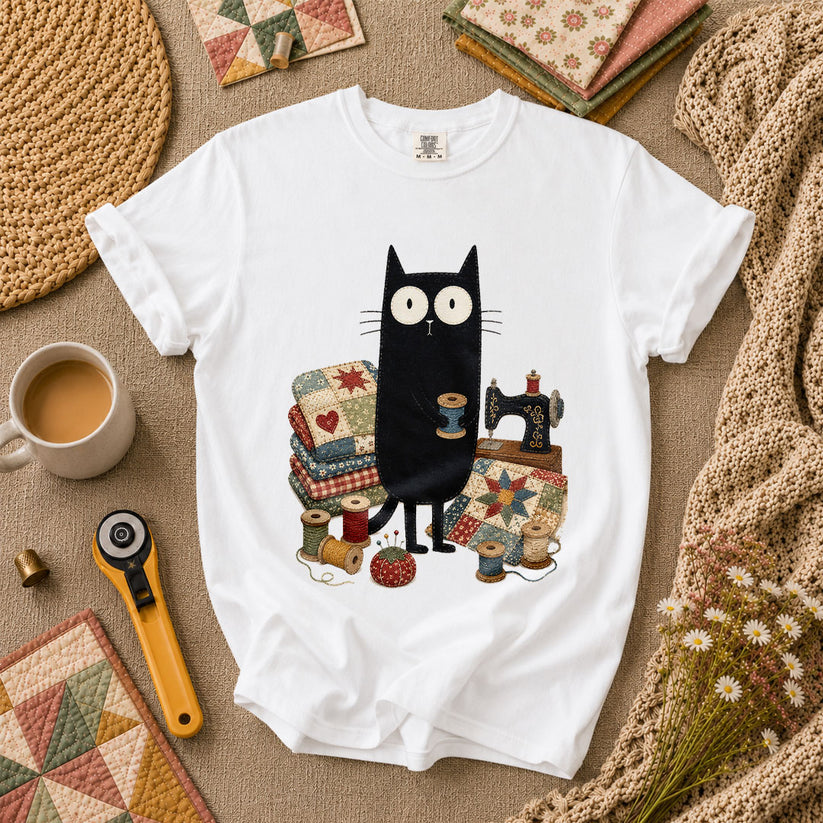 Curious Black Cat Sewing Setup - White