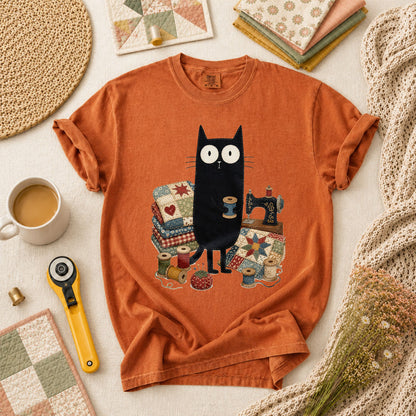 Curious Black Cat Sewing Setup - Yam