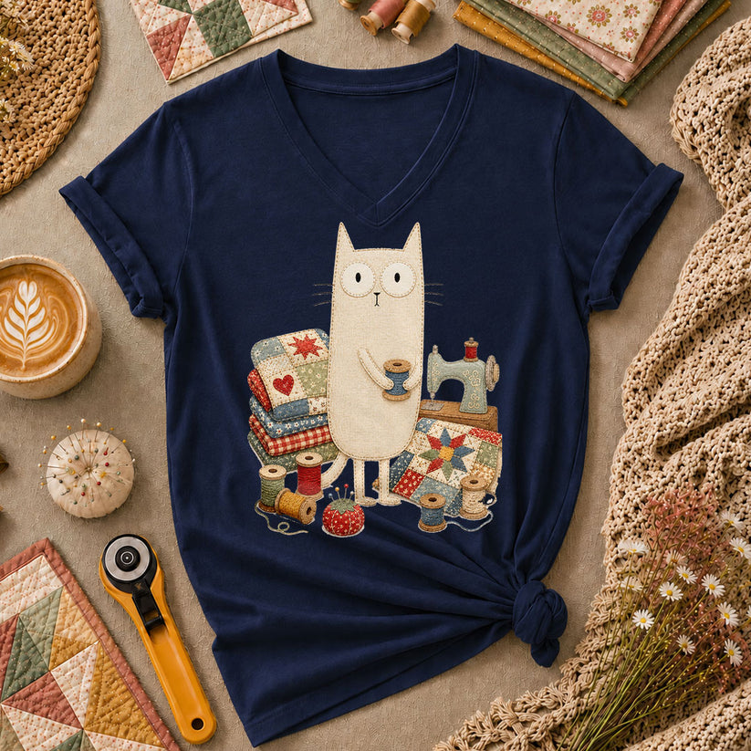 Curious Black Cat Sewing Setup - Navy